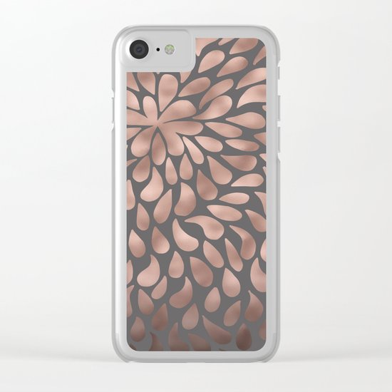 Rosegold- abstract floral elegant pattern on grey Clear iPhone Case