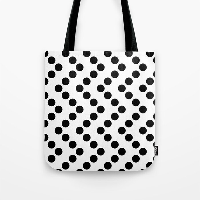 Black Retro Geometric Polka Dots Zigzag on White Tote Bag