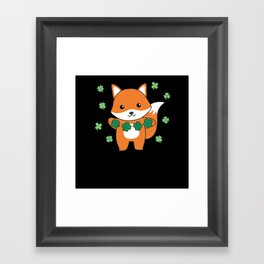 Fox With Shamrocks Cute Animals For Luck Framed Art Print