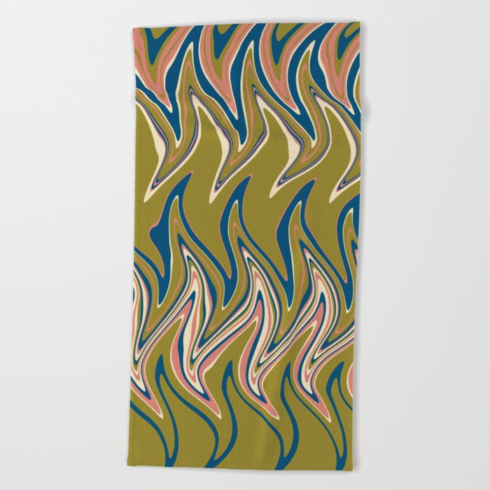 Warped - Blue, Olive Green, Pink and Cream Beach Towel