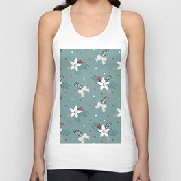 Christmas Pattern Turquoise White Bow Flower Unisex Tank Top