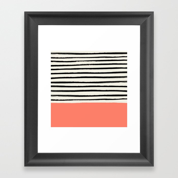Coral x Stripes Framed Art Print