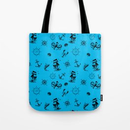 Turquoise And Black Silhouettes Of Vintage Nautical Pattern Tote Bag