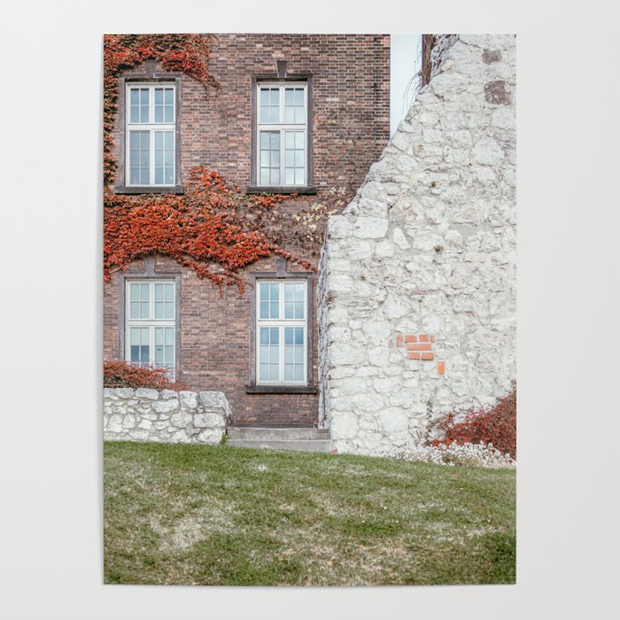 White Stone Red Brick Wall | Wawel Royal Castle Courtyard Krakow Poland Poster