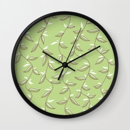 Gentle Green Leaves And Lianas Pattern Wall Clock