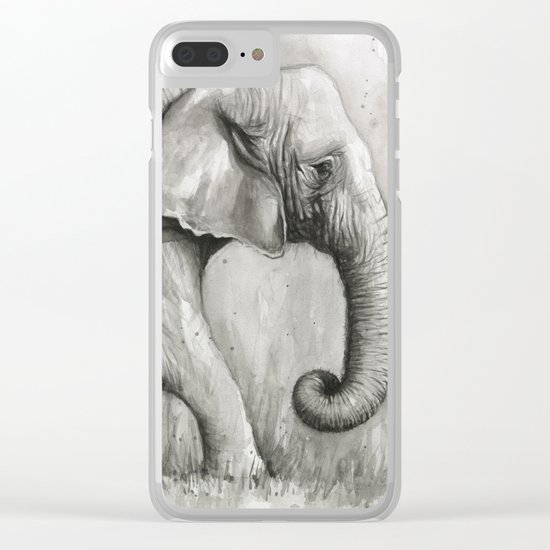 Elephant Black and White Watercolor Animals Clear iPhone Case