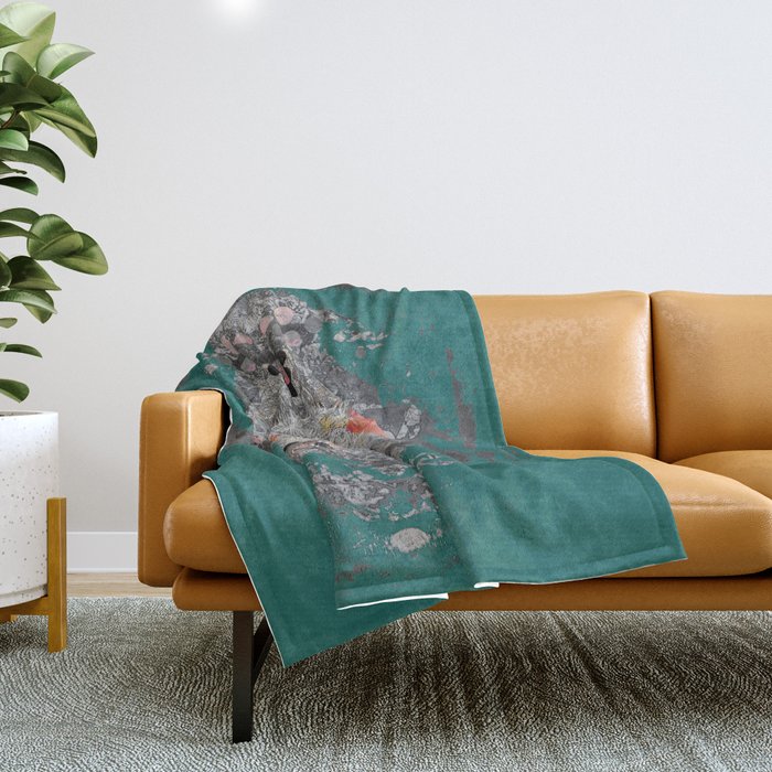 Deep Teal and Peach Slightly Scary Boho Sugar Skull Throw Blanket