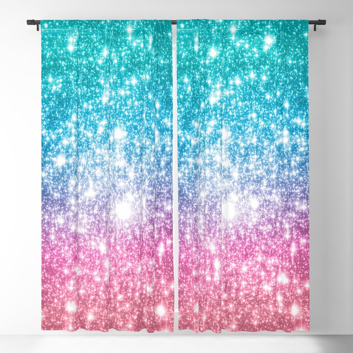 Galaxy Sparkle Stars Teal Turquoise Blue Lavender Pink Blackout Curtain