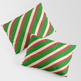 [ Thumbnail: Brown, Green & Bisque Colored Stripes Pattern Pillow Sham ]