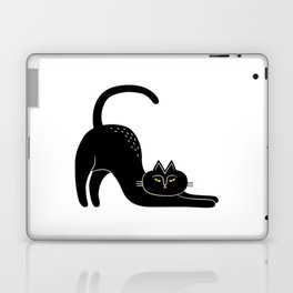 Creepy black cat stretching cartoon illustration Laptop Skin