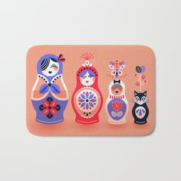 Russian Nesting Dolls – Pink & Lavender Bath Mat | Vintage, Digital, Kids, Pink, Drawing, Retro, Russian, Curated, Illustration, Nestingdoll 