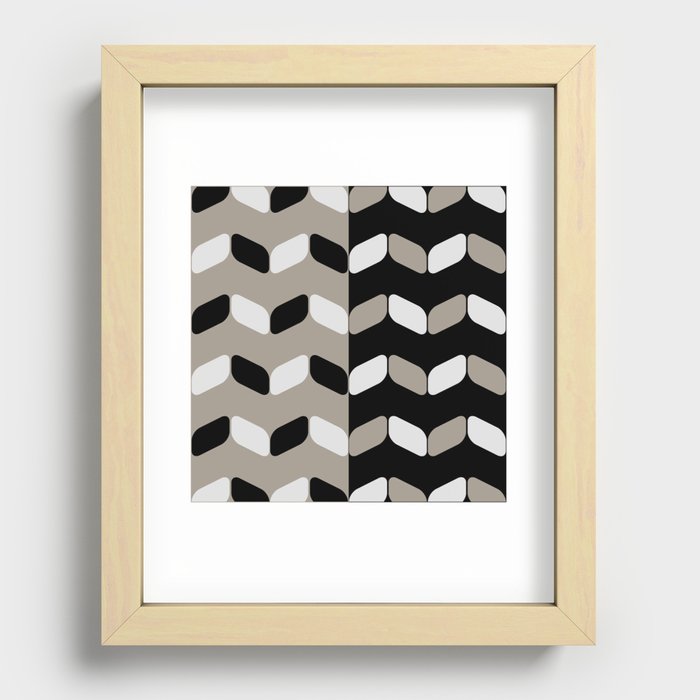 Vintage Diagonal Rectangles Black White Taupe Recessed Framed Print