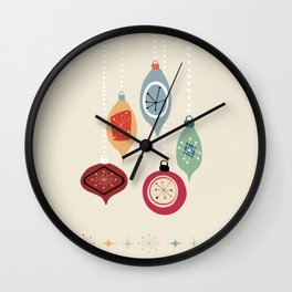 Retro Christmas Baubles Wall Clock | 60S, Modern, Stars, Festive, Colorful, Holidays, Baubles, Winter, Midcenturymodern, Retro 