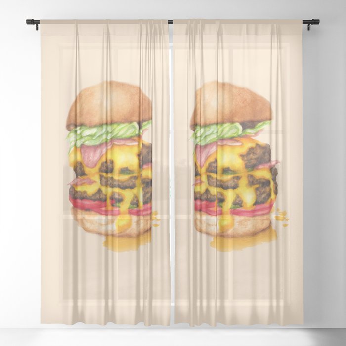 Juicy Cheeseburger Sheer Curtain