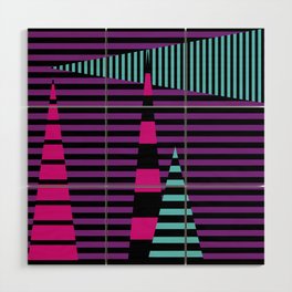 Stripes on Stripes - Pink, Purple, Blue and Black Wood Wall Art
