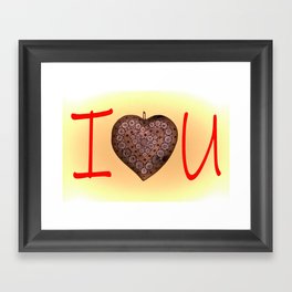 heart in inarsiated wood to form the inscription I Love You Framed Art Print