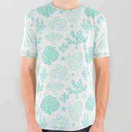 Mint Blue Coral Silhouette Pattern All Over Graphic Tee