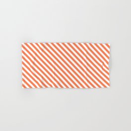 [ Thumbnail: White and Coral Colored Pattern of Stripes Hand & Bath Towel ]