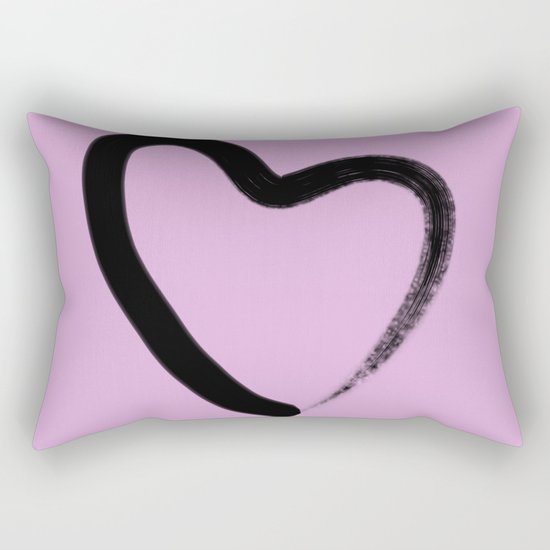 Simple Love - Minimalistic simple black love heart brush stroke on a pink background Rectangular Pillow