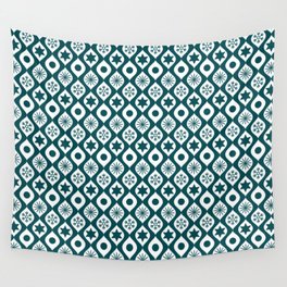 Teal Blue Retro Christmas Pattern Wall Tapestry