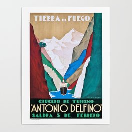 1930 ARGENTINA Tierra Del Fuego Travel Poster Poster