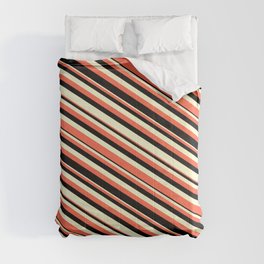 [ Thumbnail: Red, Black & Light Yellow Colored Striped Pattern Comforter ]