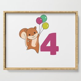 Squirrel Fourth Birthday Balloons Kids Serving Tray