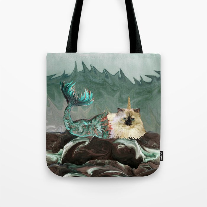 Behold the Mythical Merkitticorn - Mermaid Kitty Cat Unicorn Tote Bag