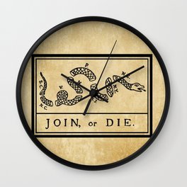 1776 "Join, or Die" Revolutionary War flag with 13 colonies, snake & no colors by Benjamin Franklin Wall Clock | Unitedstates, Flag, Snake, Newengland, Plymouthplantation, Foundingfathers, American, 4Thofjuly, Starsandstripes, Livefreeordie 
