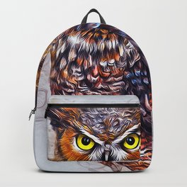 Wise Owl Backpack | Nature, Illustration, Art, Portrait, Design, White, Vector, Owl, Predator, Bird 