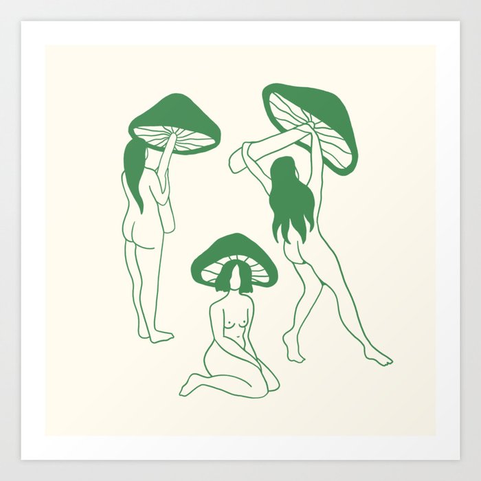 Mushroom Ladies Line Art Art Print