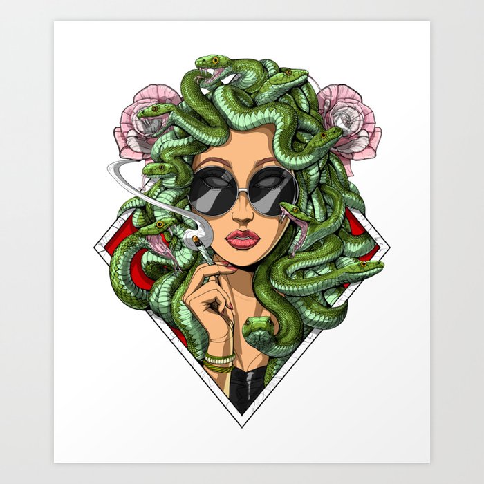 Medusa Hippie Smoking Weed Art Print