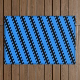 [ Thumbnail: Blue and Black Colored Striped/Lined Pattern Outdoor Rug ]
