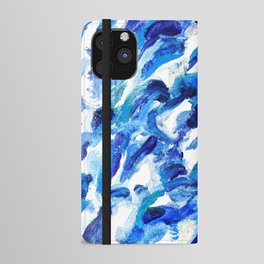 Turbulent Waves Original Abstract Oil Painting on Canvas, Blue, Silver 8x10in iPhone Wallet Case