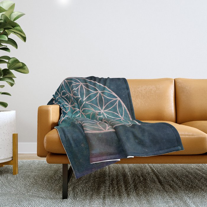 Mandala Flower of Life Rose Gold Space Stars Throw Blanket