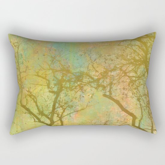 Golden Tree Silhouette, Rainbow Color Background Rectangular Pillow