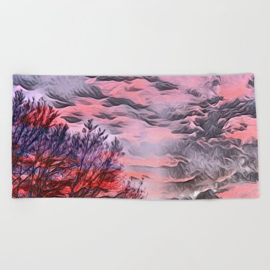 A German Sunset Sky with Tree (Landscape Nature) Beach Towel