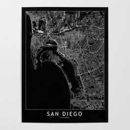 San Diego Black Map Poster