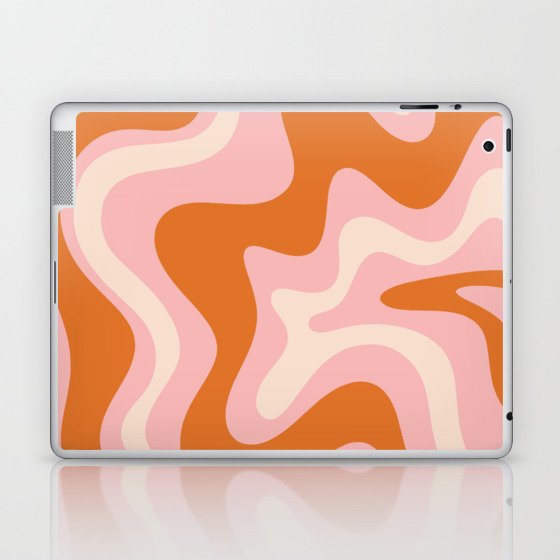 Liquid Swirl Retro Abstract Pattern in Pink Orange Cream Laptop & iPad Skin