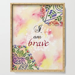I am brave - motivational affirmations & quotes with mandalas for self-care and recovery Serving Tray