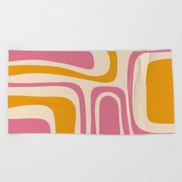 Palm Springs Mid Century Modern Abstract Pattern Thulian Pink and Mustard Orange Beach Towel