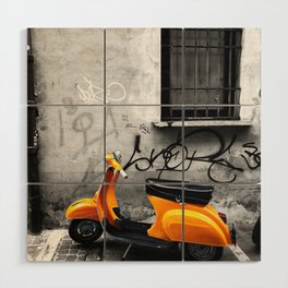 Orange Vespa in Bologna Black and White Photography Wood Wall Art
