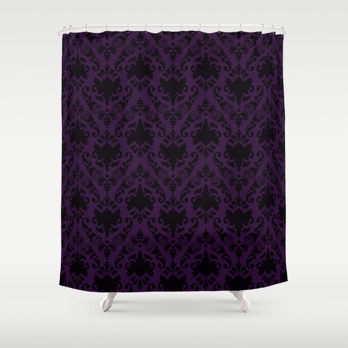 Aubergine and Black Damask Shower Curtain