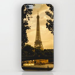Looking over the Sine River at sunset, towards the Eiffel Tower in Paris, France iPhone Skin
