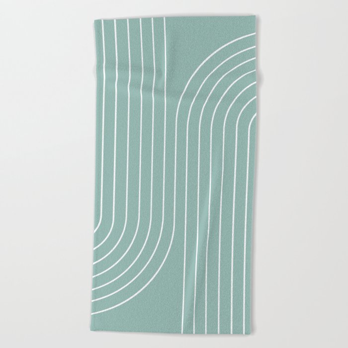 Minimal Line Curvature VII Sage Green Mid Century Modern Arch Abstract Beach Towel