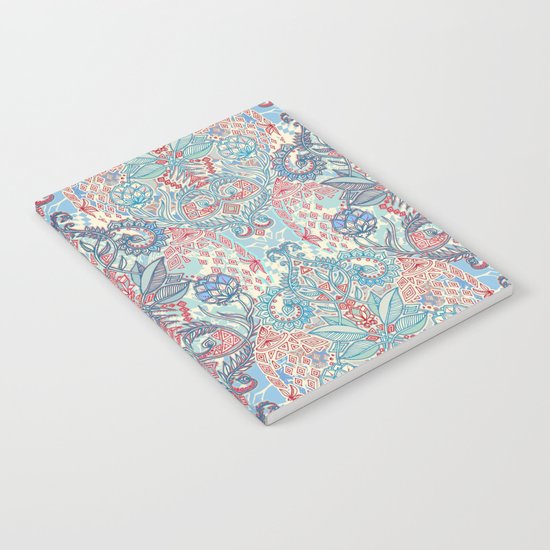 Botanical Geometry - nature pattern in red, blue & cream Notebook