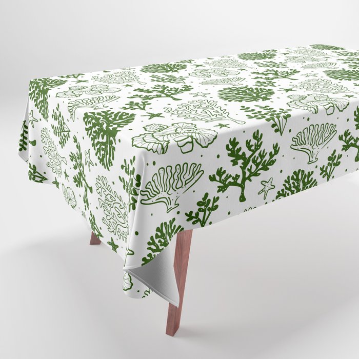 Green Coral Silhouette Pattern Tablecloth