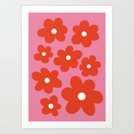 Red Flowers On Pink Art Print