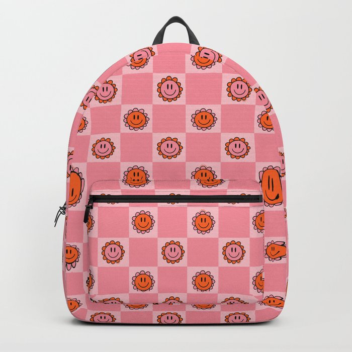 Pink Smiley Face Checkerboard Backpack by Doodle by Meg Society6