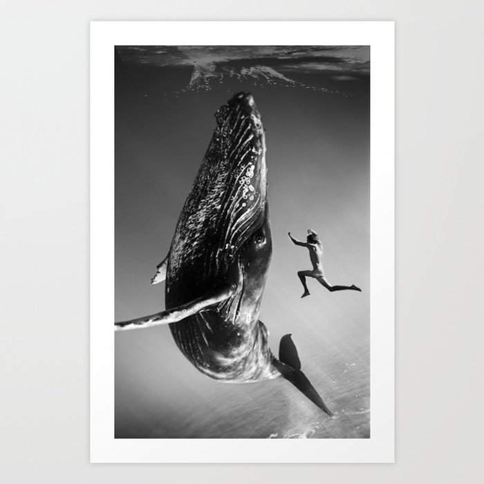 la baleine et le nageur Art Print